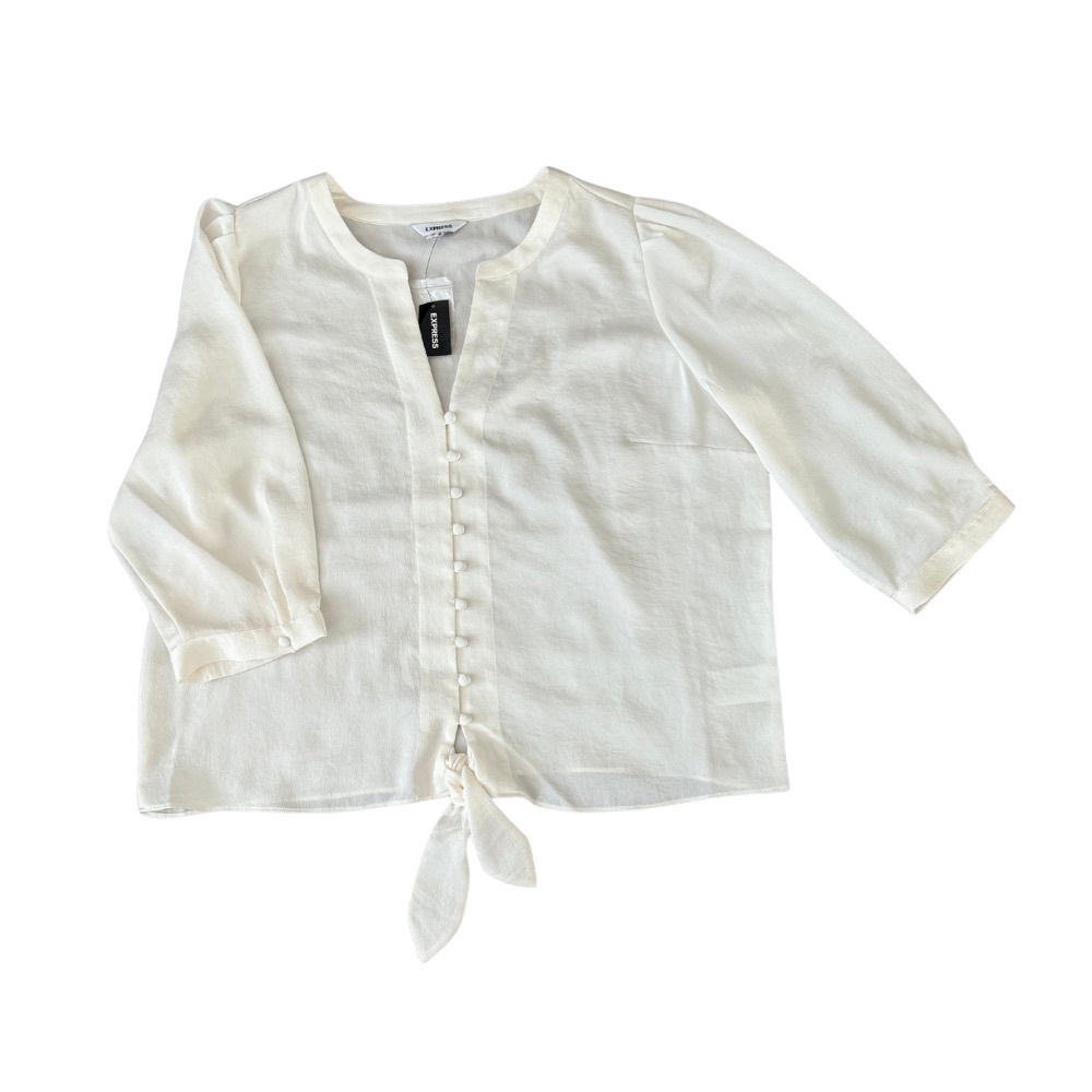 EXPRESS Size XL Cream Blouse Tie Front – New With Tag